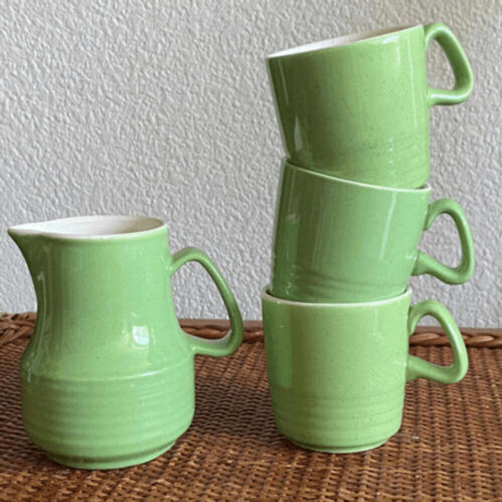Small Cups and Pitcher Green Speckled set of 3